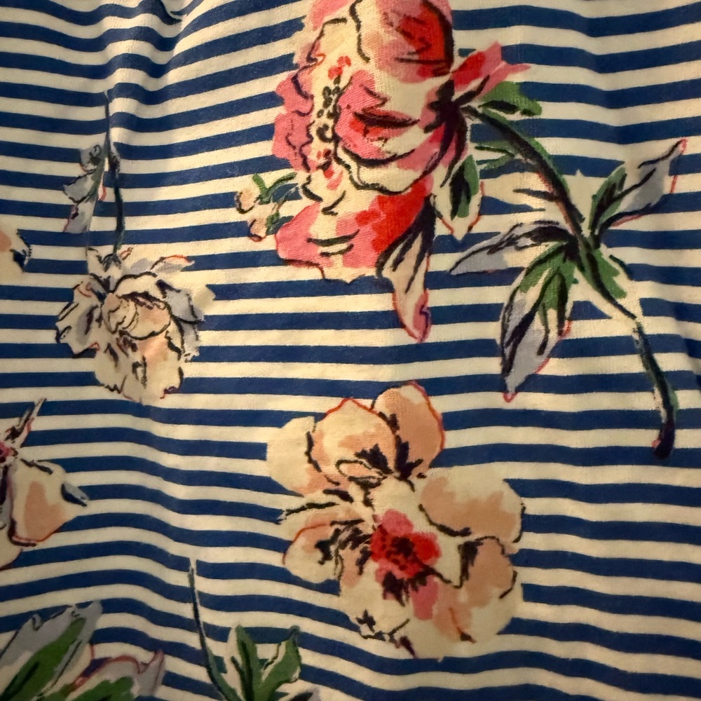 Joules Blue and White Striped Midi Dress with Floral Print